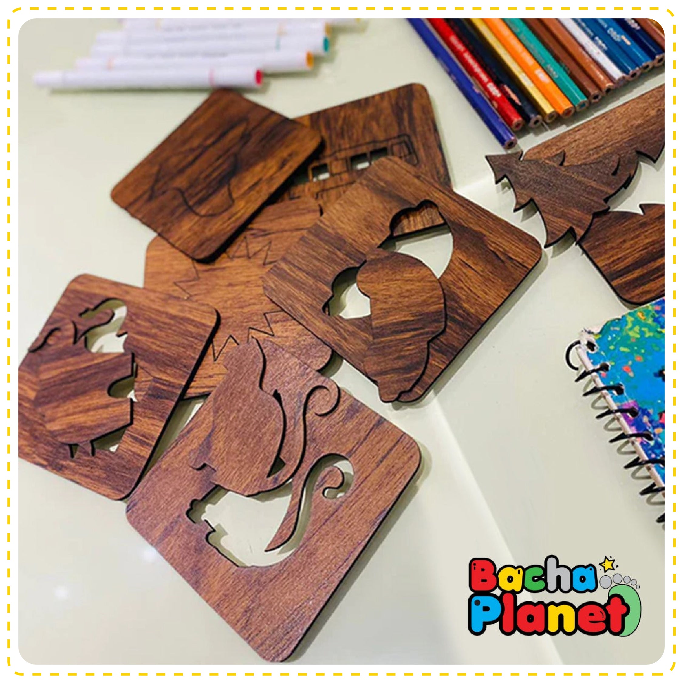 24 Pieces Kids Wooden Drawing Stencils Kit With Puzzle