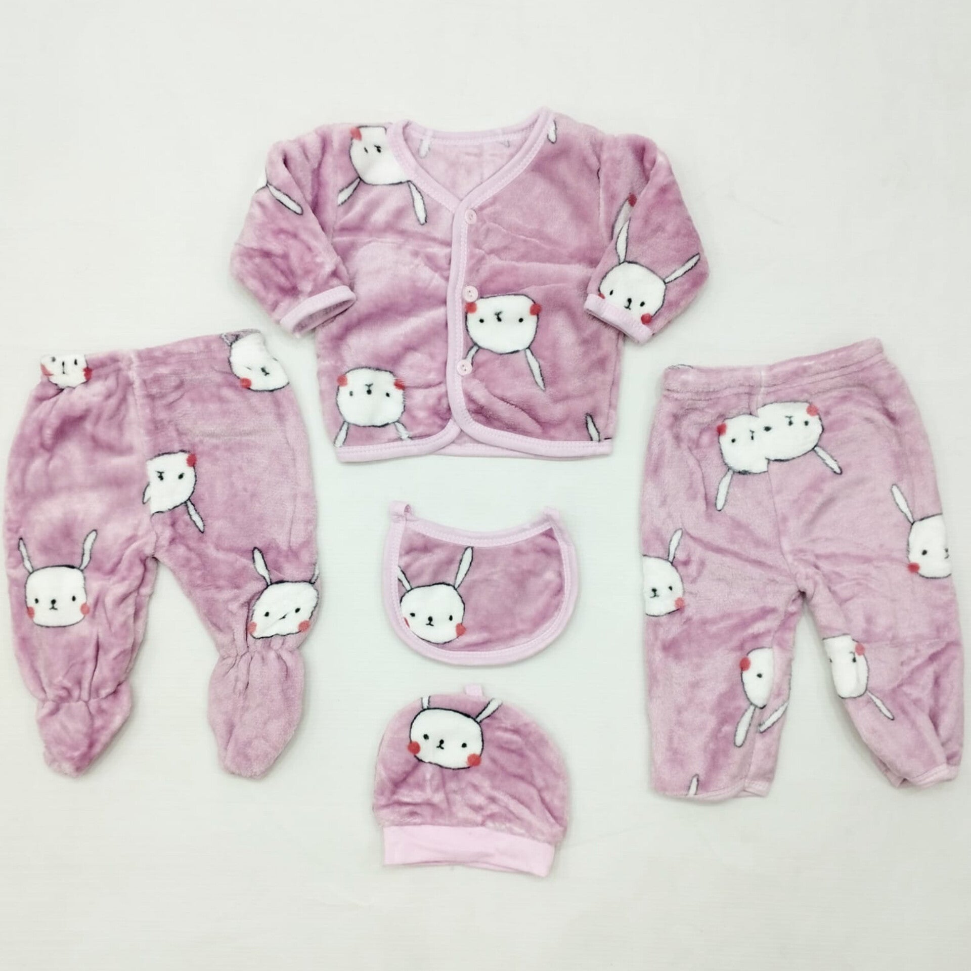 5 pieces Baby Suit for winter - light pink bear