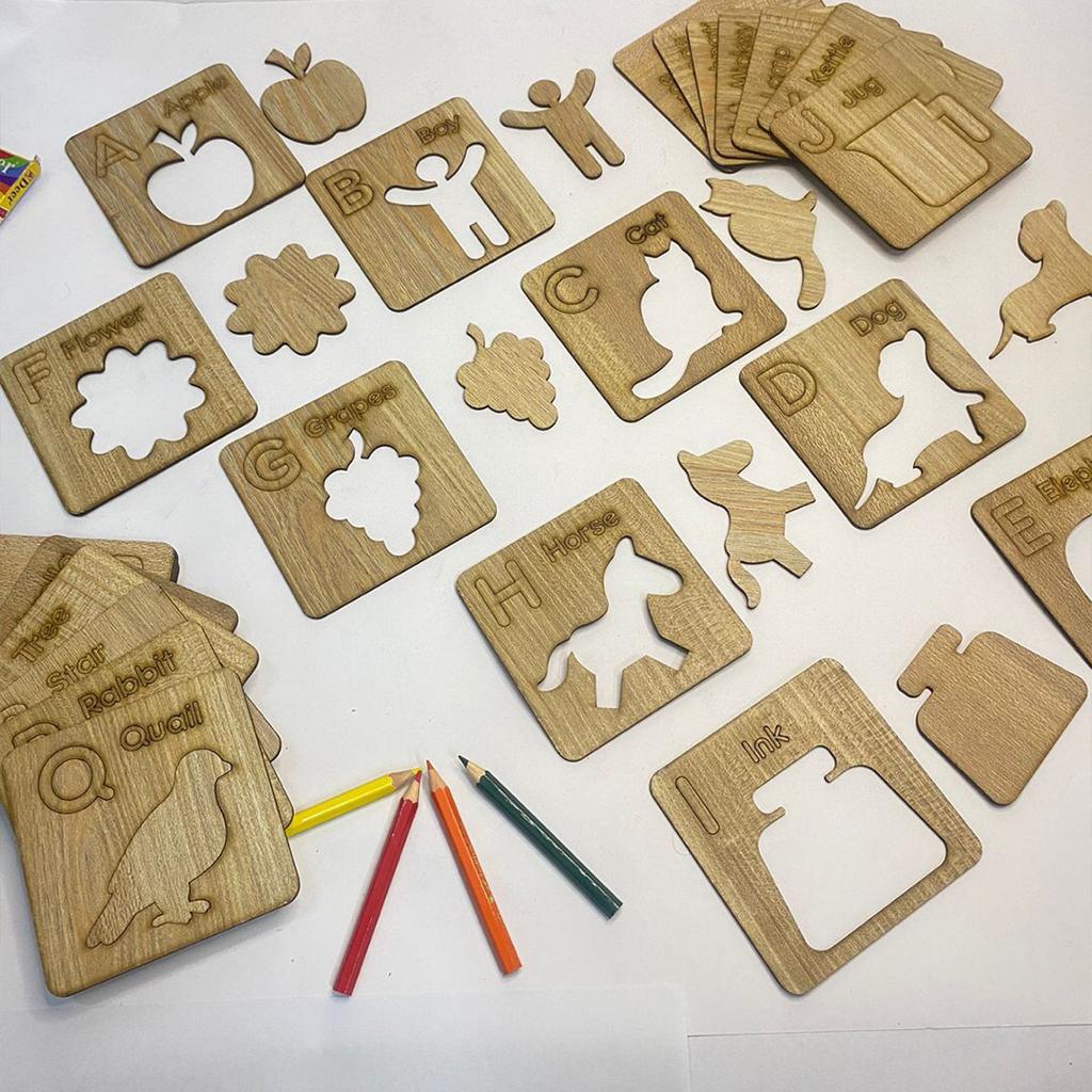 Kids Wooden Alphabet Drawing Stencils