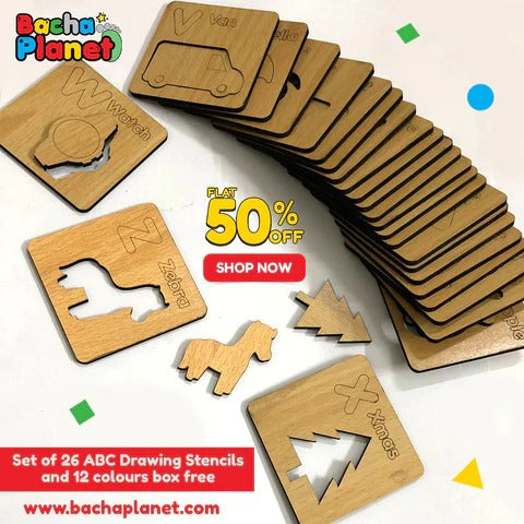 Kids Wooden Alphabet Drawing Stencils