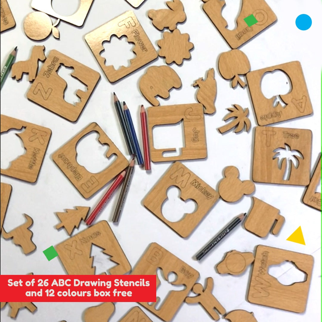 Kids Wooden Alphabet Drawing Stencils