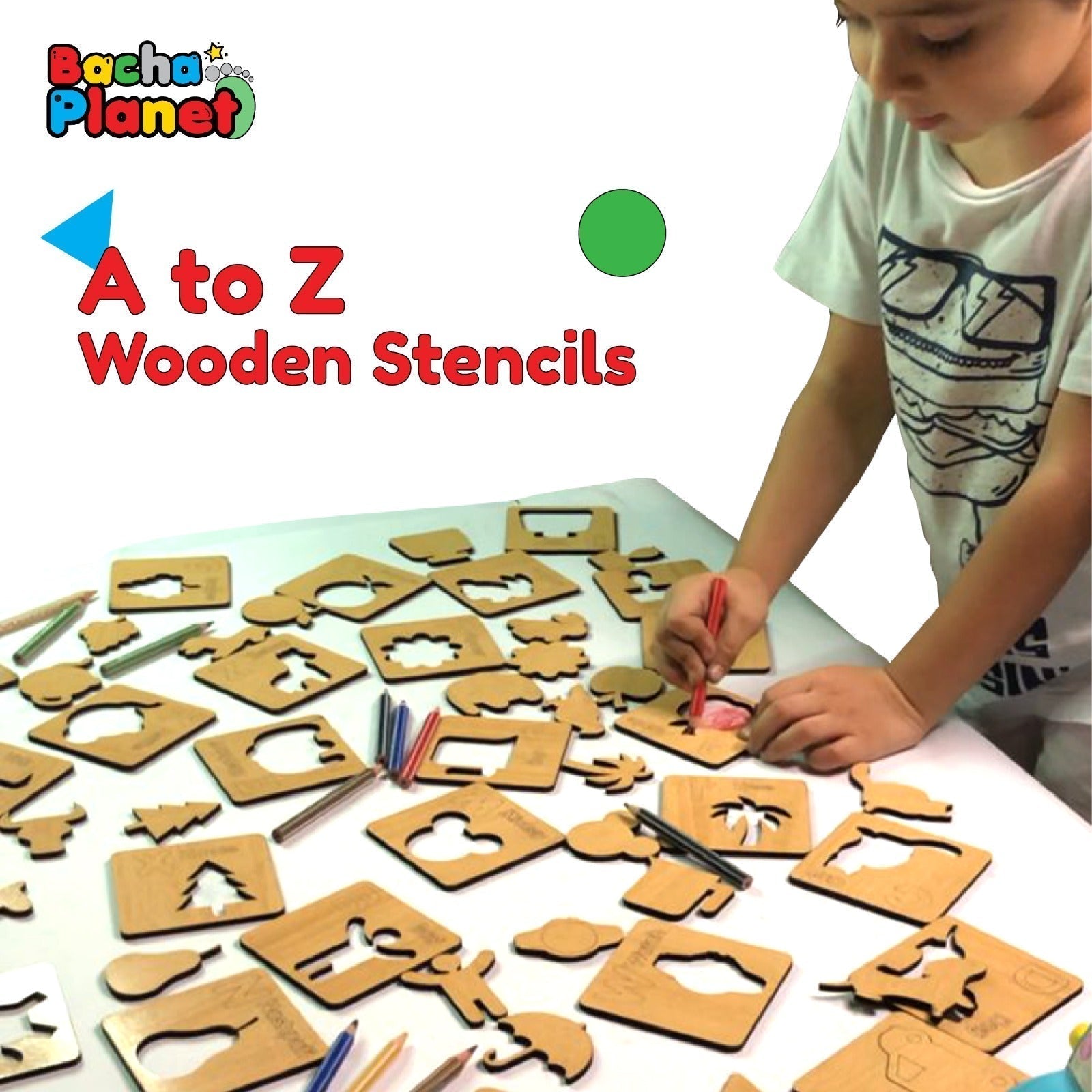 Kids Wooden Alphabet Drawing Stencils