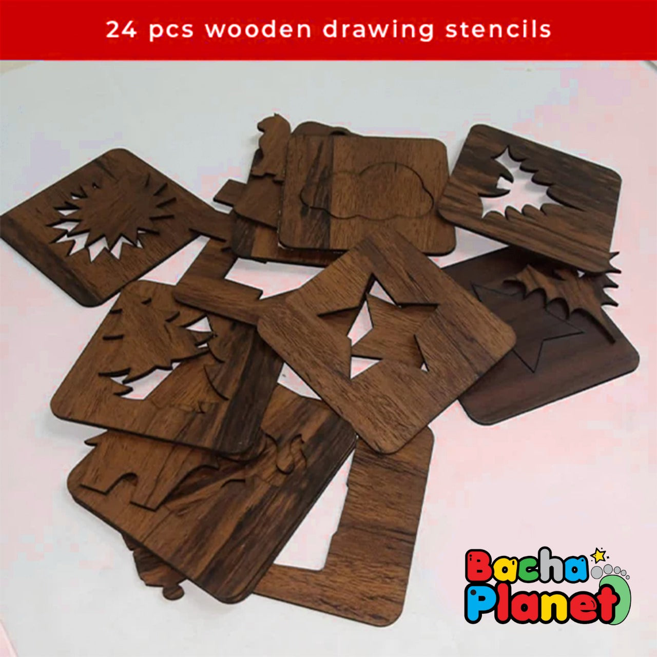 24 Pieces Kids Wooden Drawing Stencils Kit With Puzzle