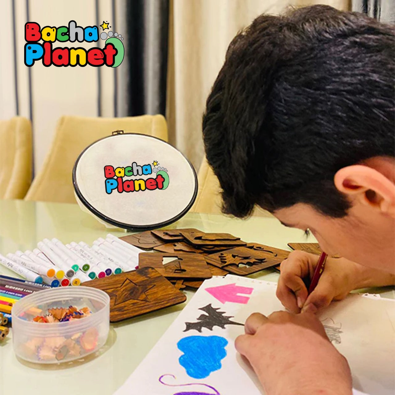 24 Pieces Kids Wooden Drawing Stencils Kit With Puzzle