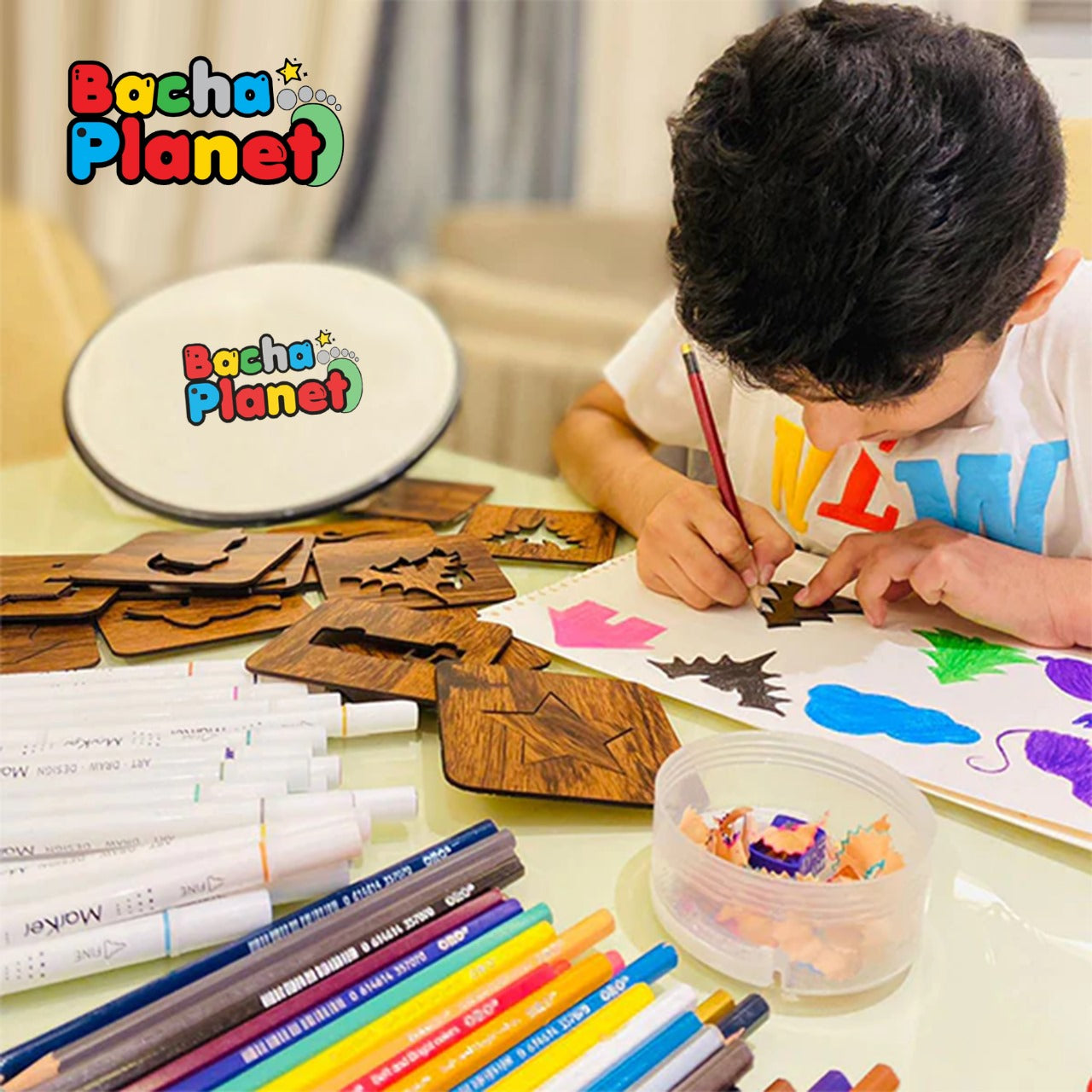 24 Pieces Kids Wooden Drawing Stencils Kit With Puzzle